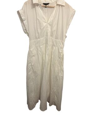 Banana Republic White V-Neck Button-Front Midi Dress